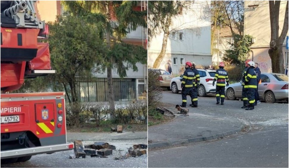 Doi muncitori au căzut cu tot cu schelă de la etajul trei, în Mureş | Sute de kilograme de materiale s-au prăbuşit în stradă