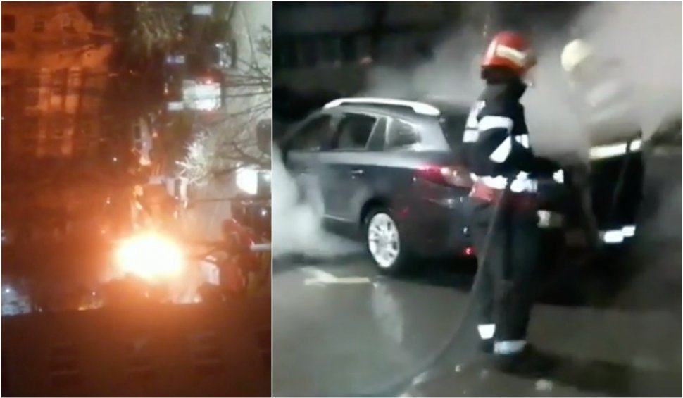 Mașină incendiată în stil mafiot, în Râmnicu Vâlcea. Alte două autoturisme au fost distruse de flăcările care s-au extins