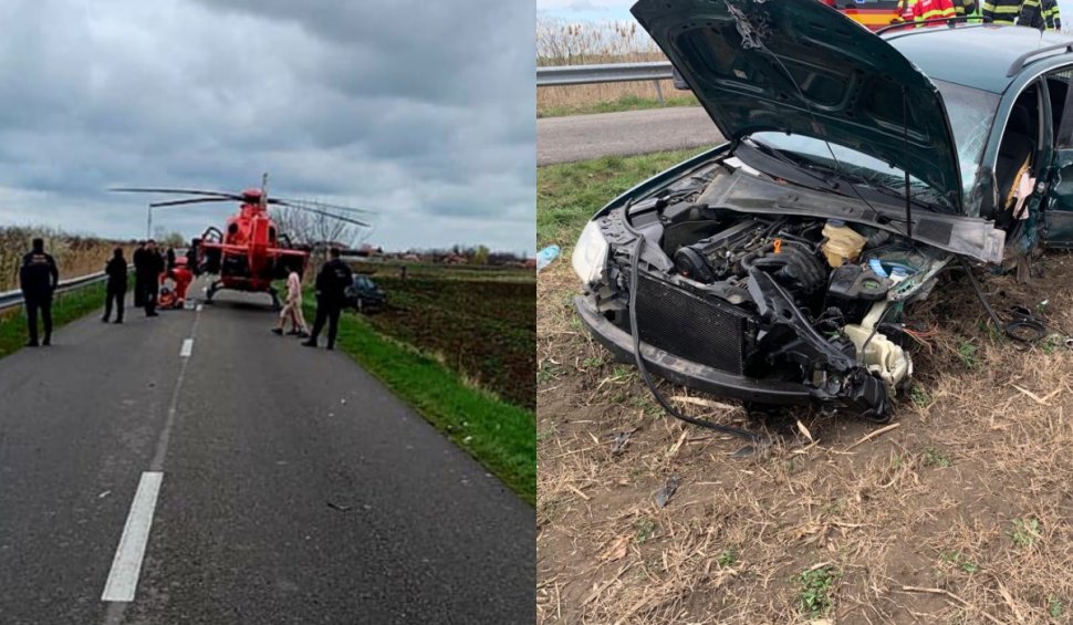 Accident grav, cu șase victime, pe o șosea din Arad, între Iratoșu și Variașu Mic | A fost chemat elicopterul SMURD