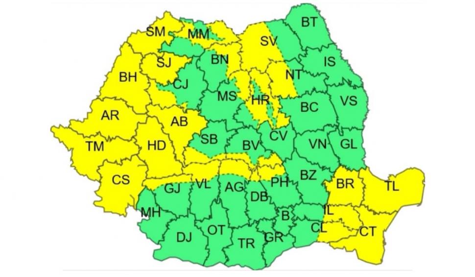 Avertizare meteo Cod galben de îngheț, lapoviță și ninsoare, în aproape jumătate din țară, până miercuri