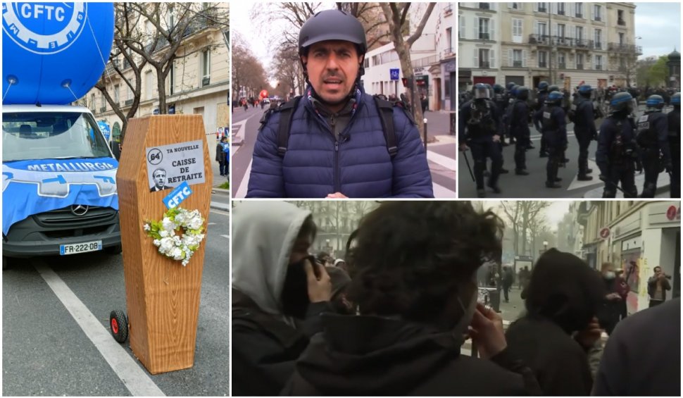 Echipa Antena 3 CNN, agresată la protestele din Paris | Huligani cu cagule i-au furat şi distrus microfonul reporterului Cristi Popovici