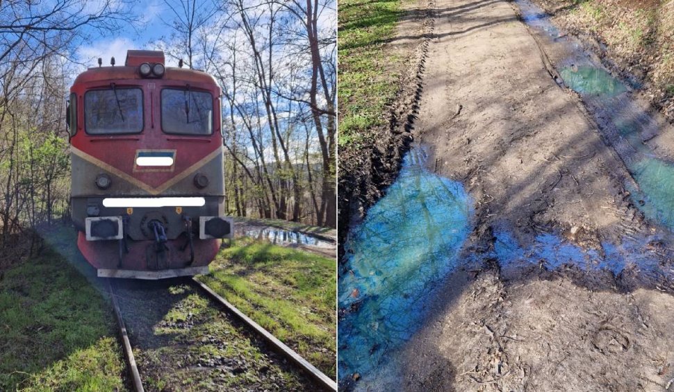 O locomotivă a deraiat în județul Vâlcea! Tone de motorină s-au scurs în sol, după ce rezervorul s-a spart