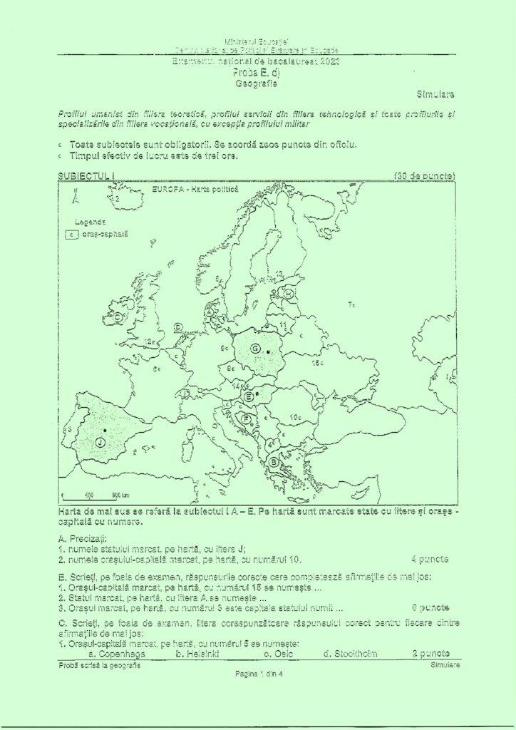 Simulare Bacalaureat 2023. Subiecte şi barem de corectare Geografie 825506