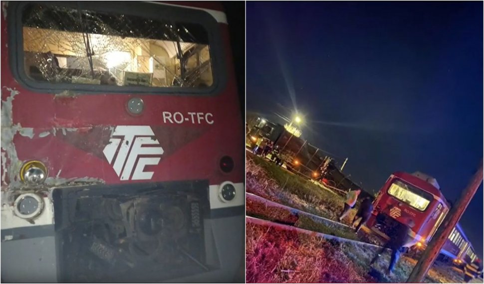Încă un accident feroviar: TIR încărcat cu lemne răsturnat, după ce a fost lovit în plin de un tren cu călători, în Prahova