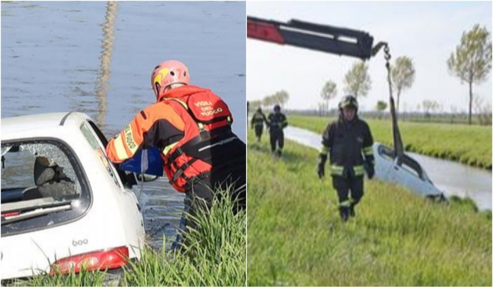 "Sunt îngerii mei". O femeie a fost salvată de doi români după ce a picat cu maşina într-un canal, în Italia
