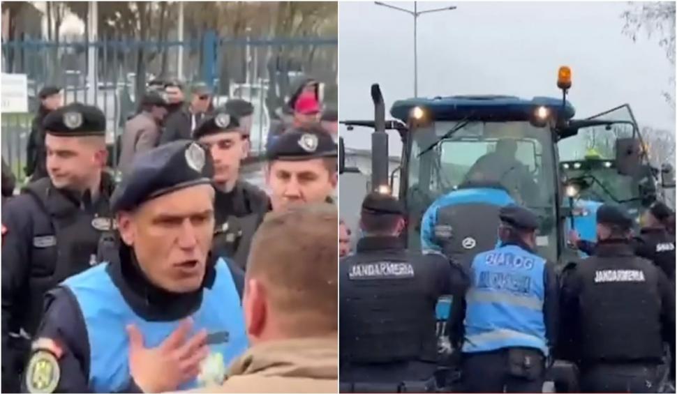 Imaginile momentului! Scandal între jandarmi şi fermieri la protestul naţional. Forţele de ordine s-au pus în faţa utilajelor 827442