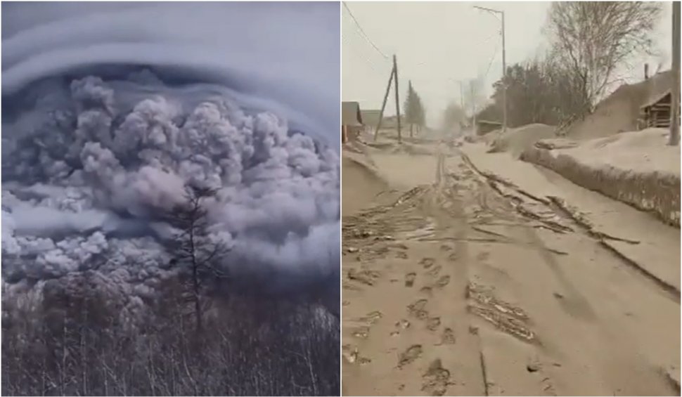 Imagini uluitoare cu erupția vulcanului Şiveluci din Rusia. Cod roșu de pericol pentru aviație și școli închise
