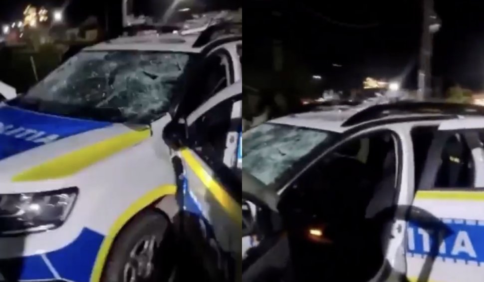 Mașină de Poliție, distrusă cu ciocanul de un tânăr care trecea pe stradă, în Caraș-Severin: "Nu suport Poliția!"