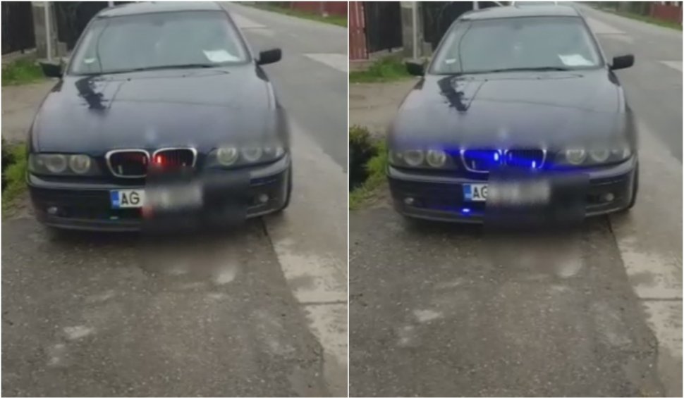 Un șofer și-a transformat BMW-ul în mașină de poliție. "L-a tunat" cu girofaruri și sirenă. Cum au reacționat forțele de ordine
