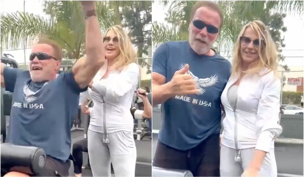 Nadia Comăneci și Arnold Schwarzenegger, filmați într-un parc cu aparate de fitness: "10 este numărul meu favorit"