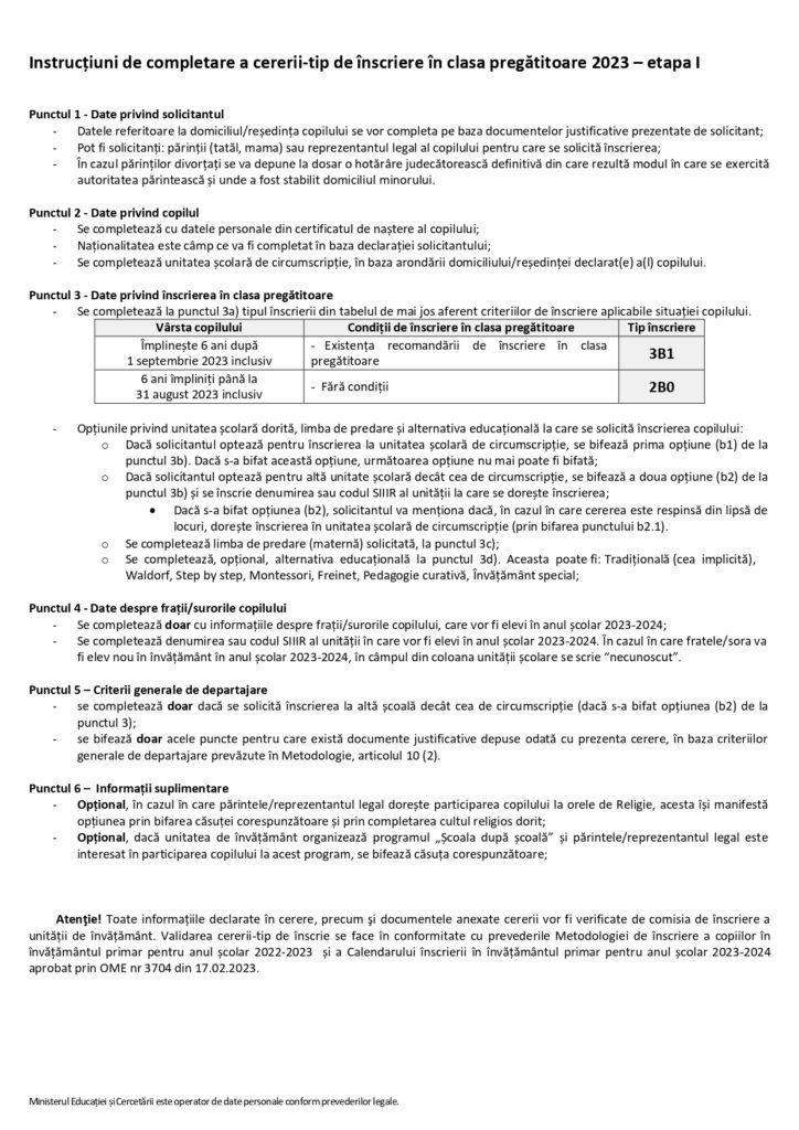 Model de cerere pentru înscrierea la clasa pregătitoare. Din 3 mai încep înscrierile copiilor la şcoală 831584