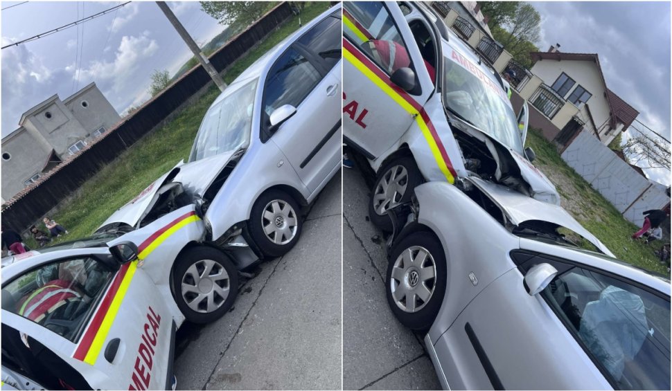 Accident teribil în Vâlcea! O ambulanță cu trei dializați s-a izbit cu o mașină în care se afla o gravidă