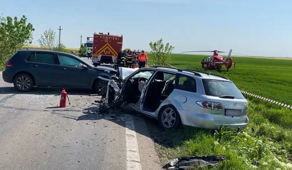 Accident frontal pe DN 6 la Prunaru, în Teleorman | Elicopterul SMURD a aterizat pentru a preluat o victimă