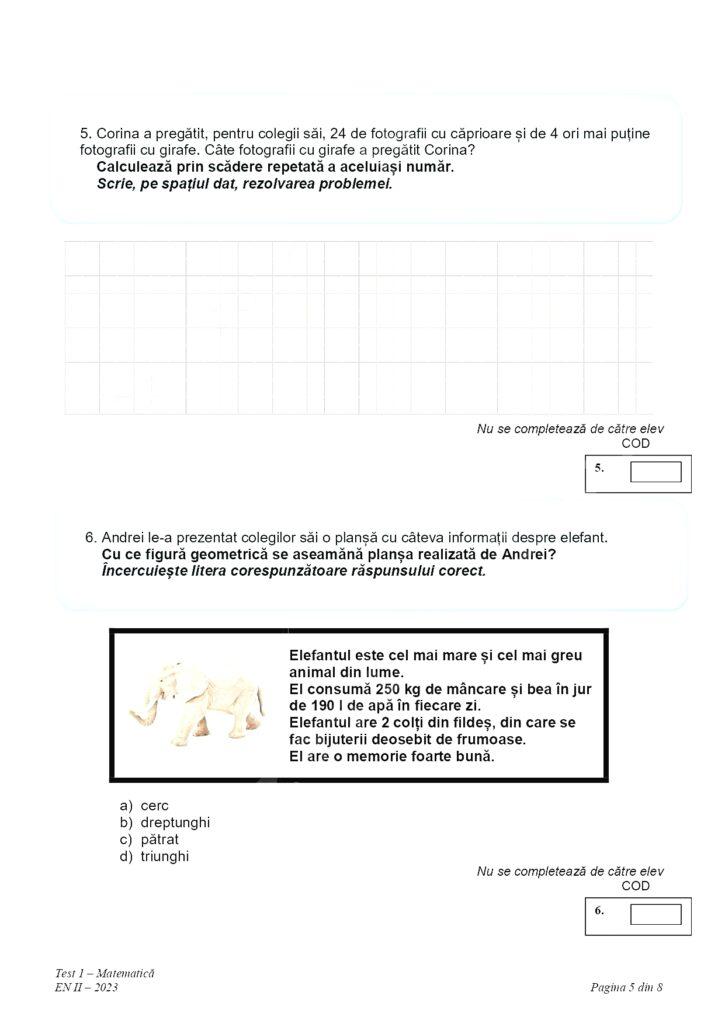 Subiectele la matematică pentru Evaluare Naţională 2023, clasa a II-a, au fost publicate 833283