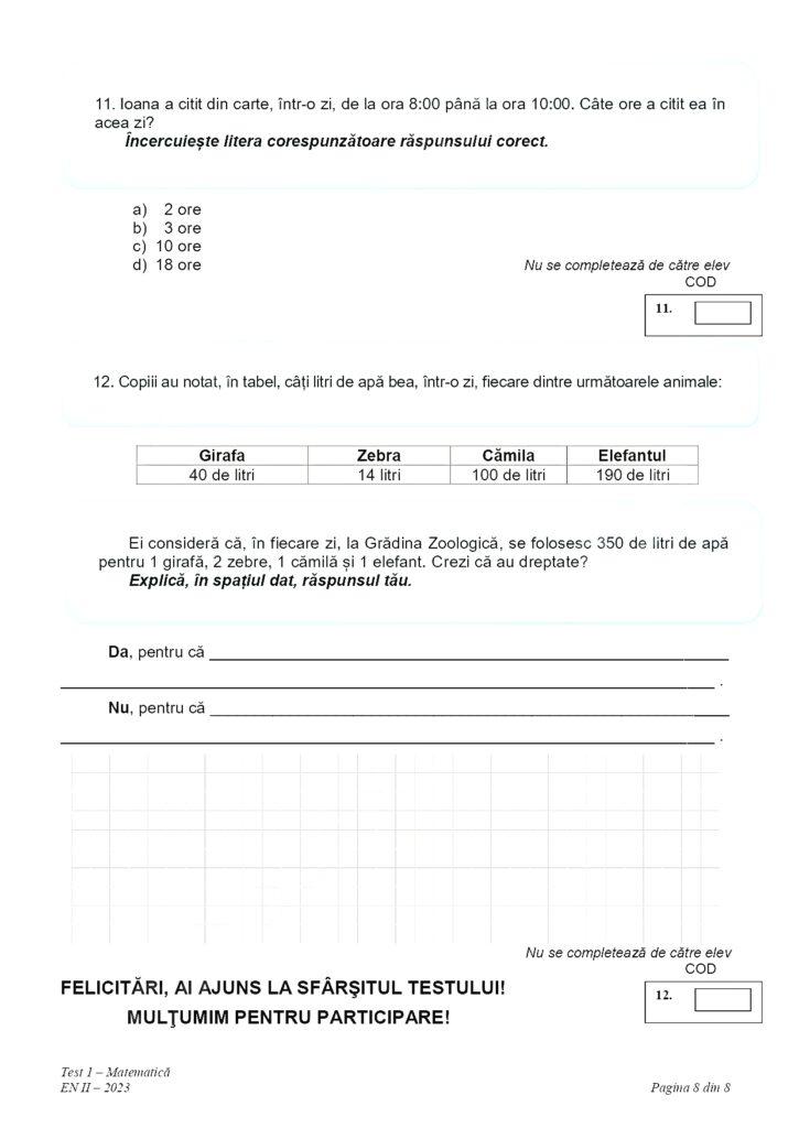 Subiectele la matematică pentru Evaluare Naţională 2023, clasa a II-a, au fost publicate 833286