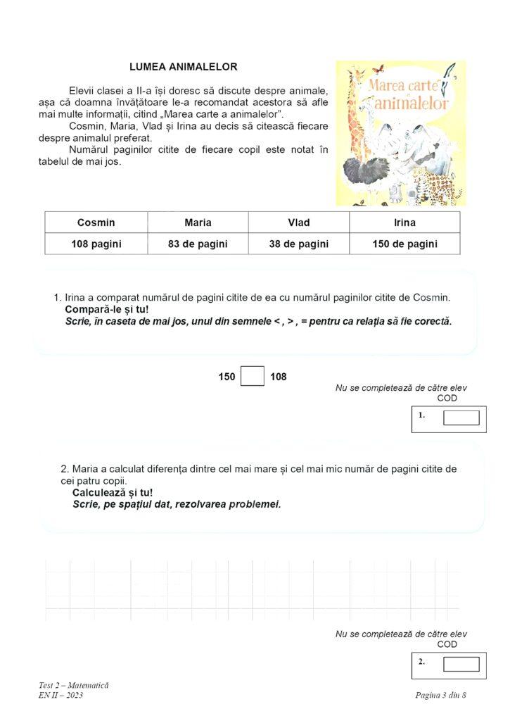 Subiectele la matematică pentru Evaluare Naţională 2023, clasa a II-a, au fost publicate 833288