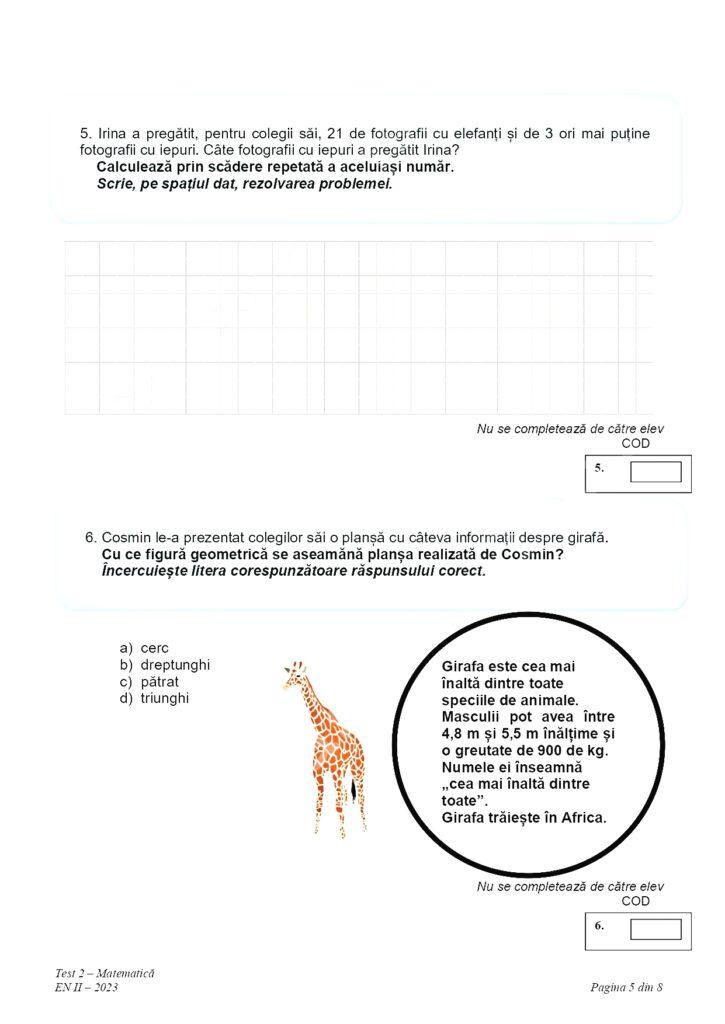 Subiectele la matematică pentru Evaluare Naţională 2023, clasa a II-a, au fost publicate 833289