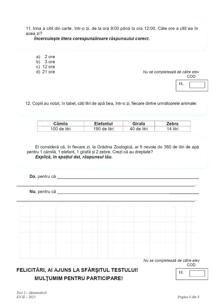 Subiectele la matematică pentru Evaluare Naţională 2023, clasa a II-a, au fost publicate 833296