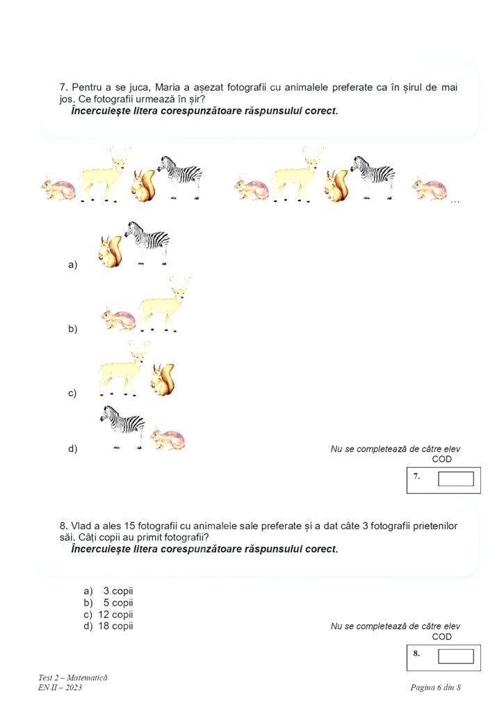 Subiectele la matematică pentru Evaluare Naţională 2023, clasa a II-a, au fost publicate 833298