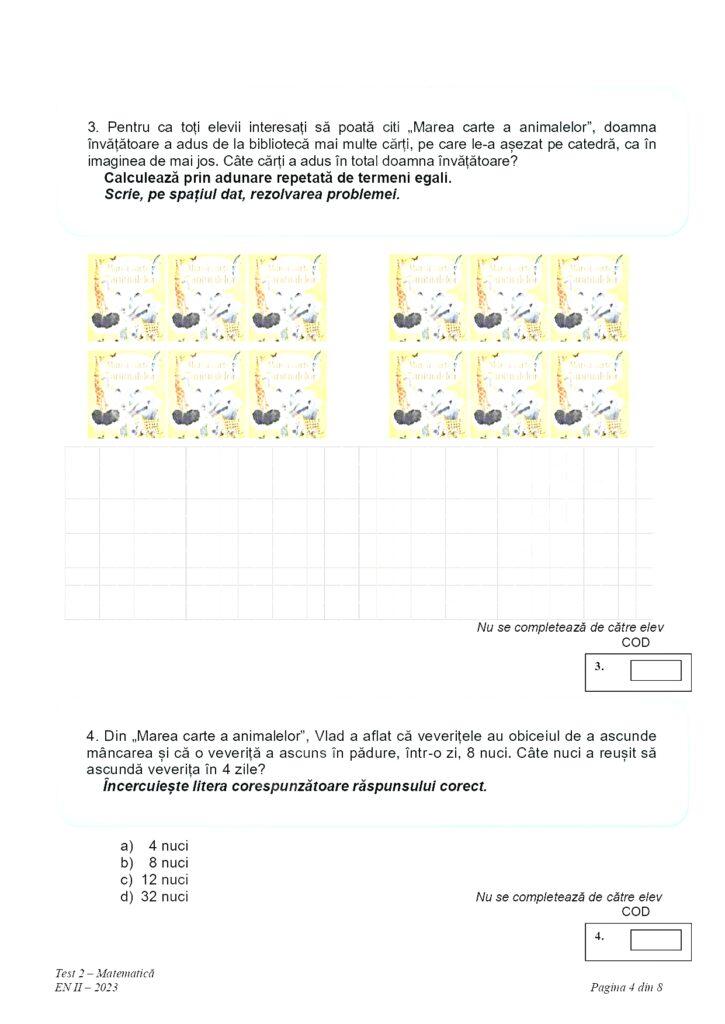 Subiectele la matematică pentru Evaluare Naţională 2023, clasa a II-a, au fost publicate 833300