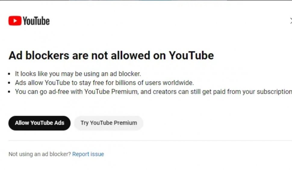 YouTube derulează un experiment prin care cere utilizatorilor să își dezactiveze dispozitivele de blocare a reclamelor