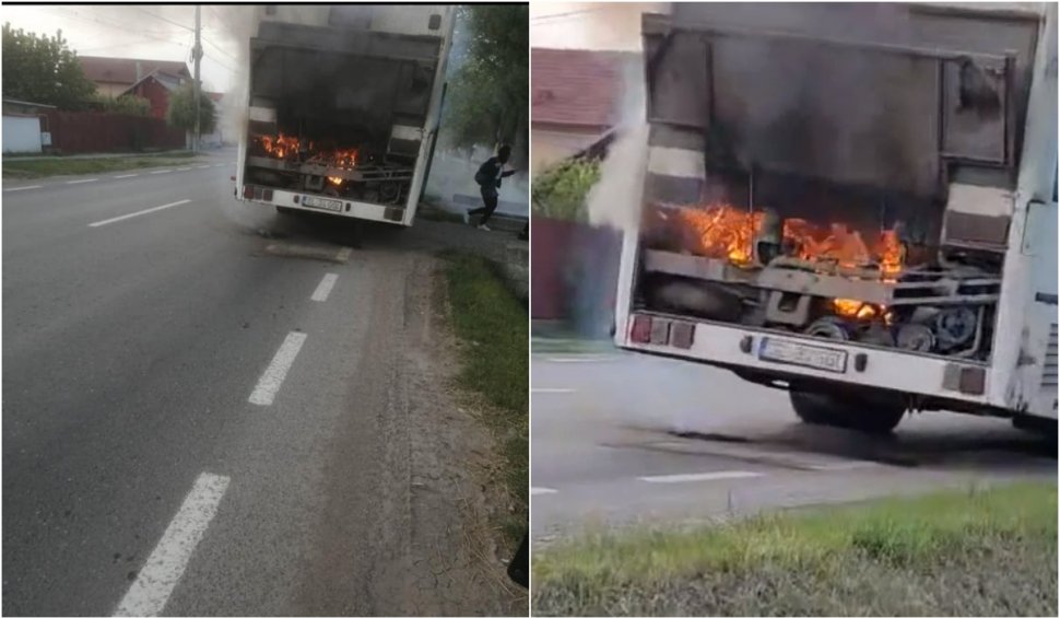 Un autobuz în care se aflau zeci de elevi şi navetişti a luat foc în Tecuci. Călătorii au ieşit singuri din autovehicul
