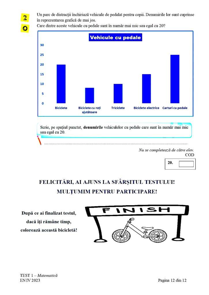 Subiectele la Matematică pentru Evaluare Naţională 2023, clasa a IV-a, au fost publicate 834525