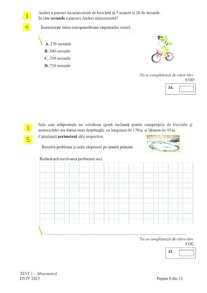 Subiectele la Matematică pentru Evaluare Naţională 2023, clasa a IV-a, au fost publicate 834527