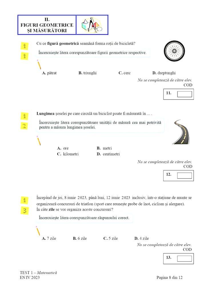 Subiectele la Matematică pentru Evaluare Naţională 2023, clasa a IV-a, au fost publicate 834528