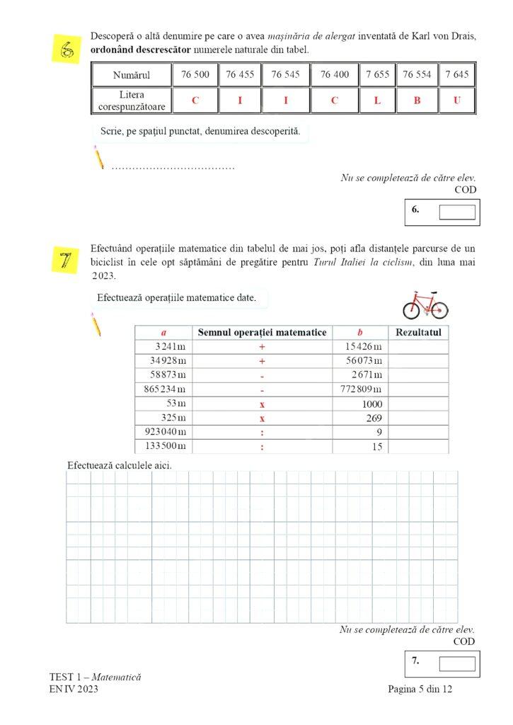 Subiectele la Matematică pentru Evaluare Naţională 2023, clasa a IV-a, au fost publicate 834539