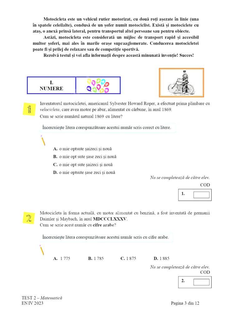 Subiectele la Matematică pentru Evaluare Naţională 2023, clasa a IV-a, au fost publicate 834543