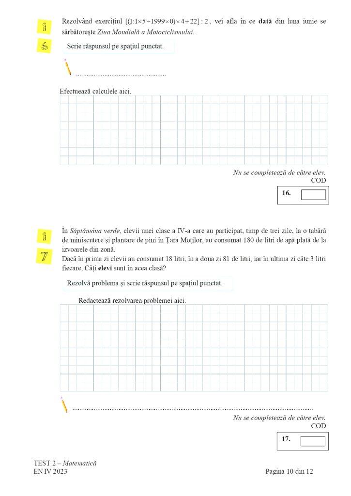 Subiectele la Matematică pentru Evaluare Naţională 2023, clasa a IV-a, au fost publicate 834544
