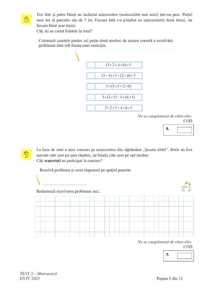 Subiectele la Matematică pentru Evaluare Naţională 2023, clasa a IV-a, au fost publicate 834548