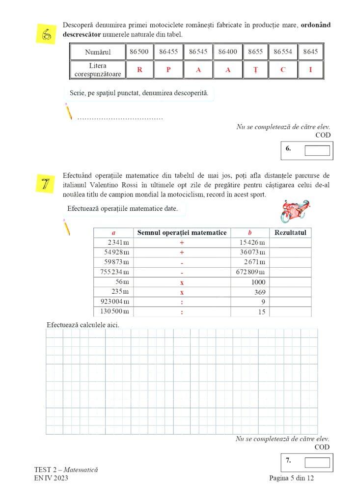 Subiectele la Matematică pentru Evaluare Naţională 2023, clasa a IV-a, au fost publicate 834549