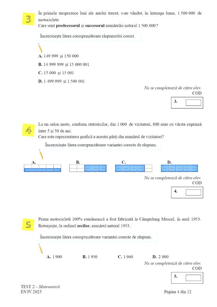 Subiectele la Matematică pentru Evaluare Naţională 2023, clasa a IV-a, au fost publicate 834550