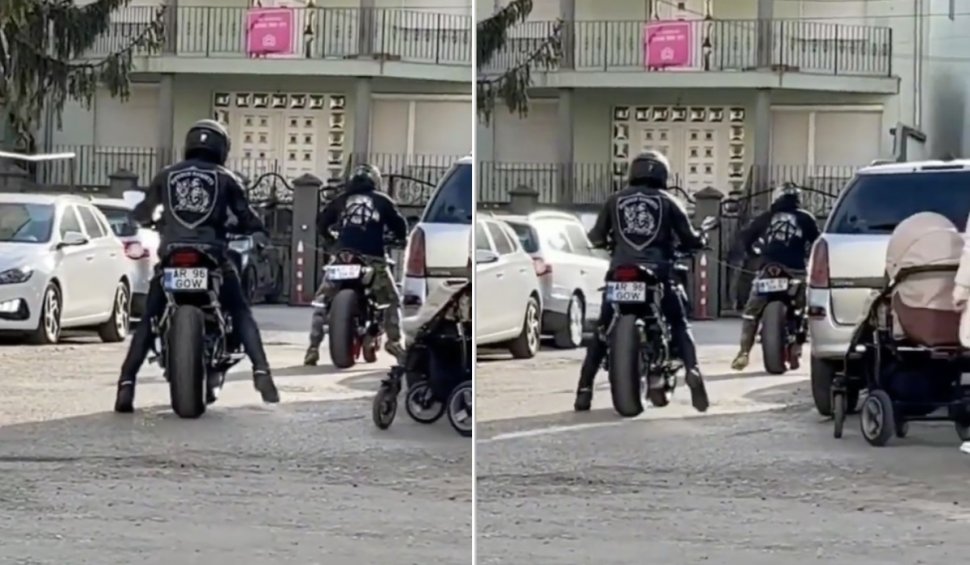 Doi motocicliști își opresc motoarele ca să nu trezească un bebeluș care dormea în carucior. Imaginile au ajuns virale