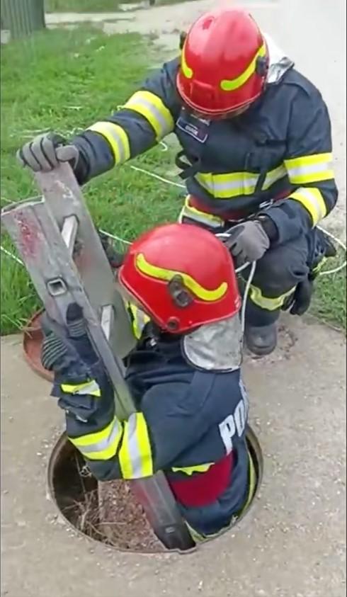 A primit a doua şansă la viaţă | Un câine, captiv de peste 24 de ore într-o conductă îngustă, a fost salvat de pompierii hunedoreni 838249