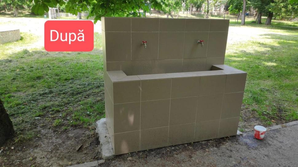 O fântână publică din Timișoara, renovată cu gresie, motiv de dispută printre locuitori. "N-are termopan" 839254