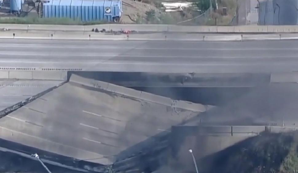 O porțiune de autostradă suspendată s-a prăbușit după ce un vehicul a luat foc sub ea, în SUA 839804