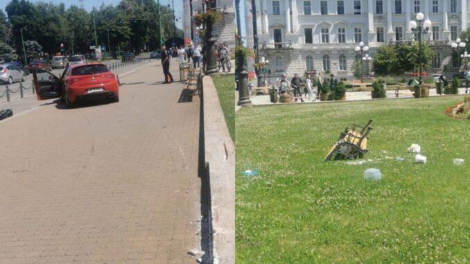 Femeie spulberată de pe banca din fața Primăriei Arad de o mașină | Doi șoferi se șicanau în trafic 840041