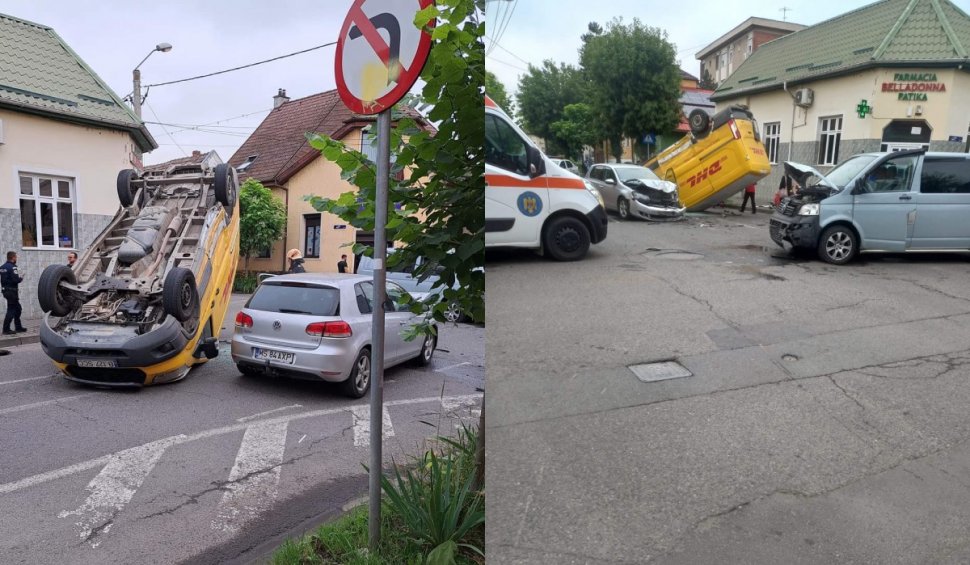Accident grav, cu trei mașini, după ce un șofer nu a oprit la STOP, într-o intersecție din Hădăreni, Mureș