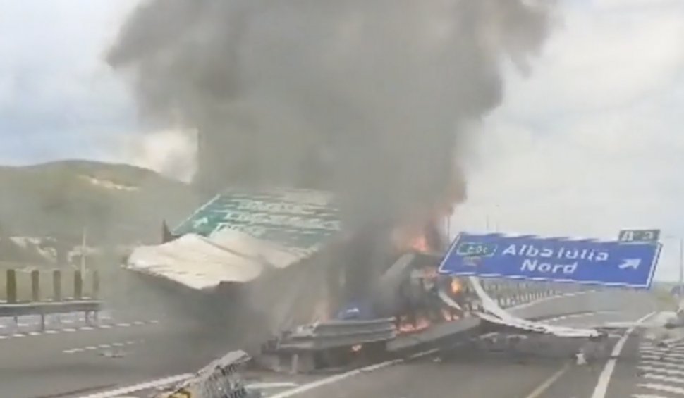 "A explodat direct și a luat foc": Mărturia tânărului care a salvat din flăcări un șofer de TIR, pe autostrada Sebeș-Turda