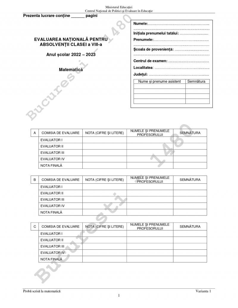Subiectele la Matematică pentru Evaluare Naţională 2023, clasa a VIII-a, au fost publicate 841604