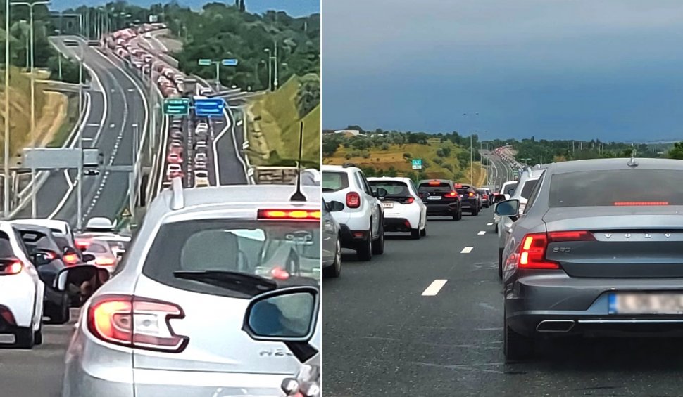 Trafic de coşmar pe Autostrada A2 | Şoferii stau în cozi de peste 20km, din cauza lucrărilor la Podul de la Fetești