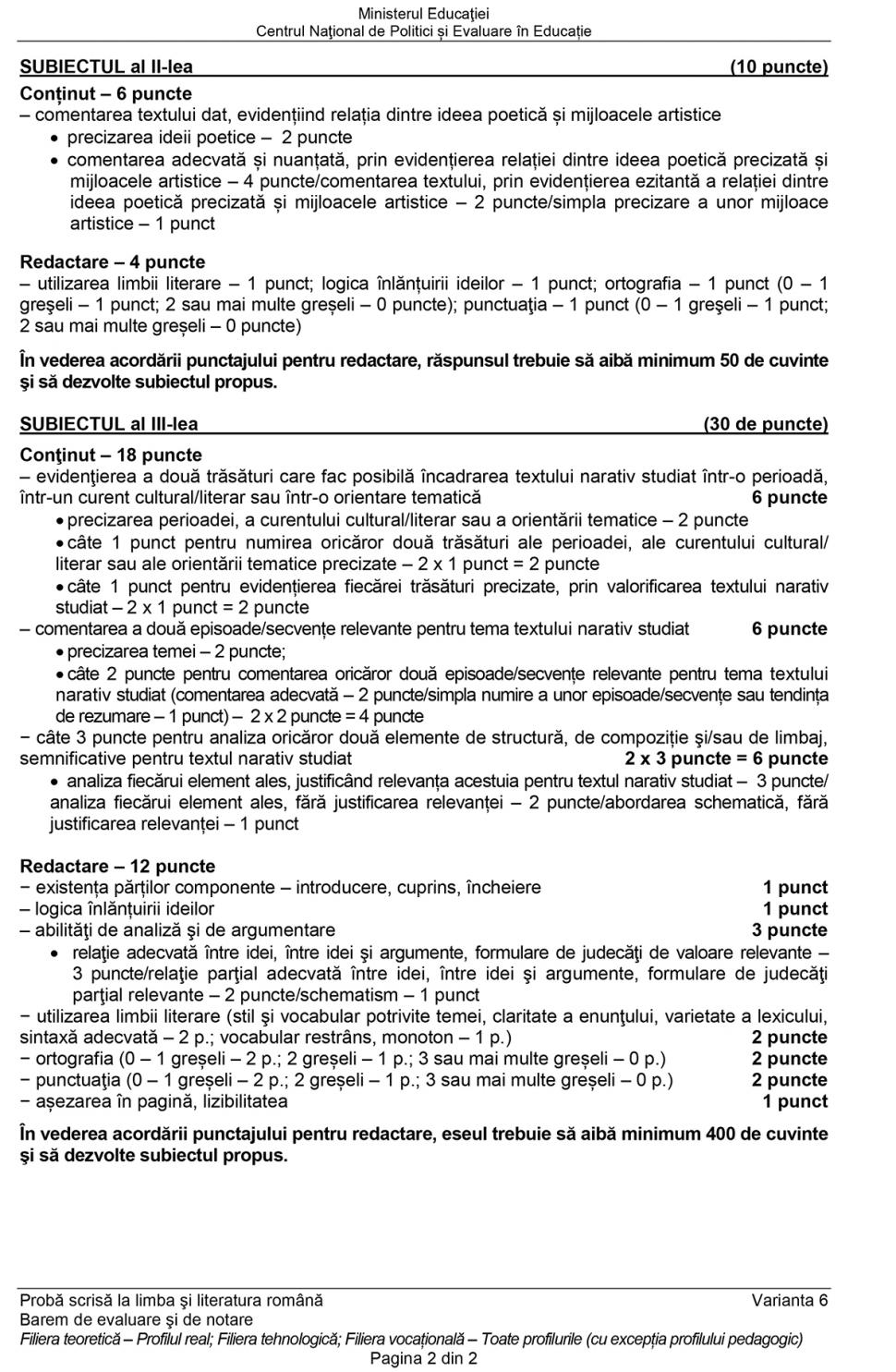 Baremul de corectare pentru proba de Limba română de la Bacalaureat 2023, publicat oficial 842684