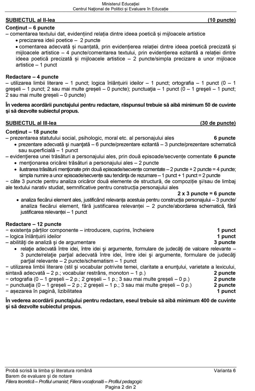 Baremul de corectare pentru proba de Limba română de la Bacalaureat 2023, publicat oficial 842687