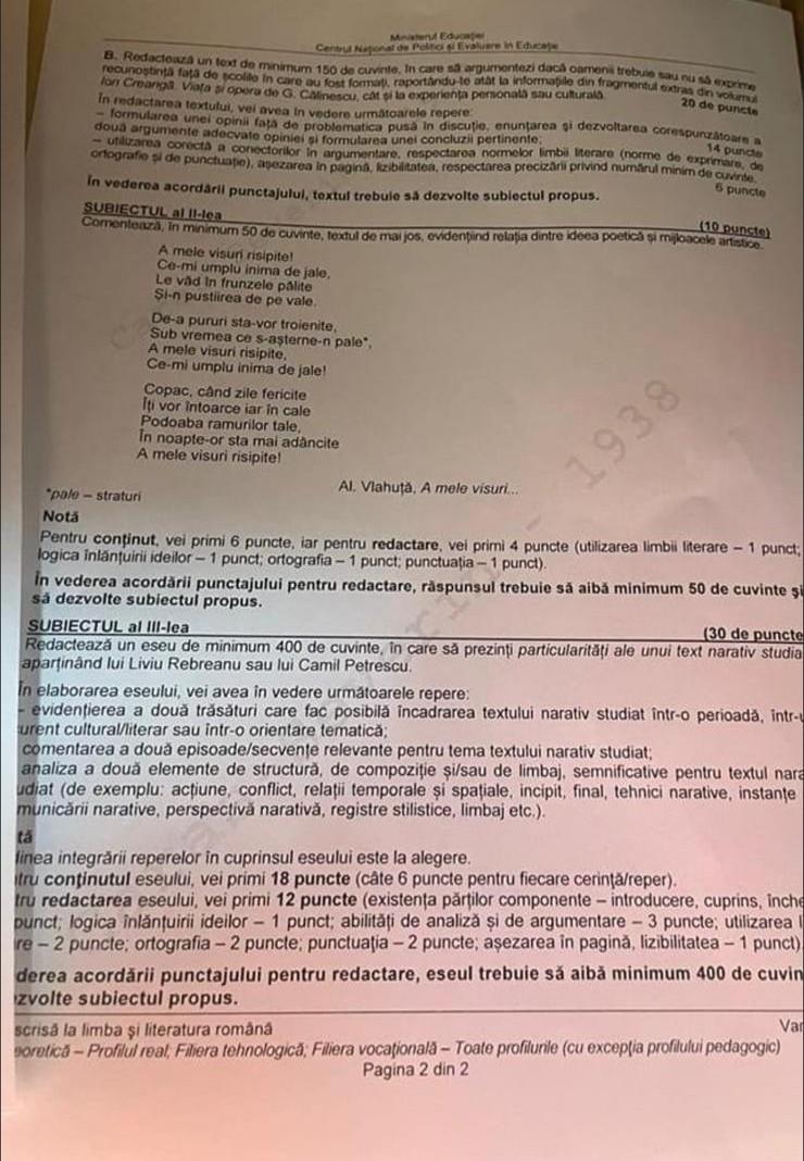 Subiectele la Limba română de la Bacalaureat 2023 au fost publicate