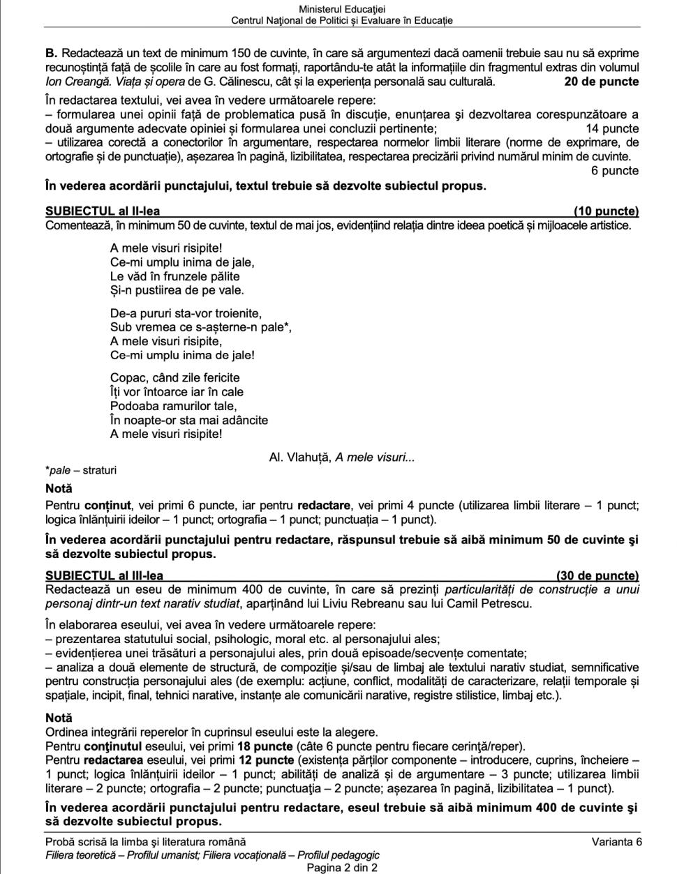 Subiectele la Limba română de la Bacalaureat 2023, profil uman, au fost publicate 842693