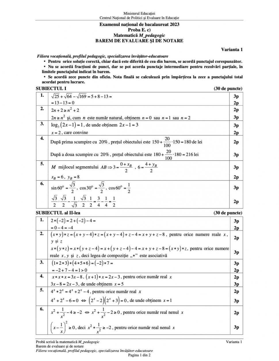Baremul de corectare pentru proba la Matematică de la Bacalaureat 2023, publicat oficial 842971