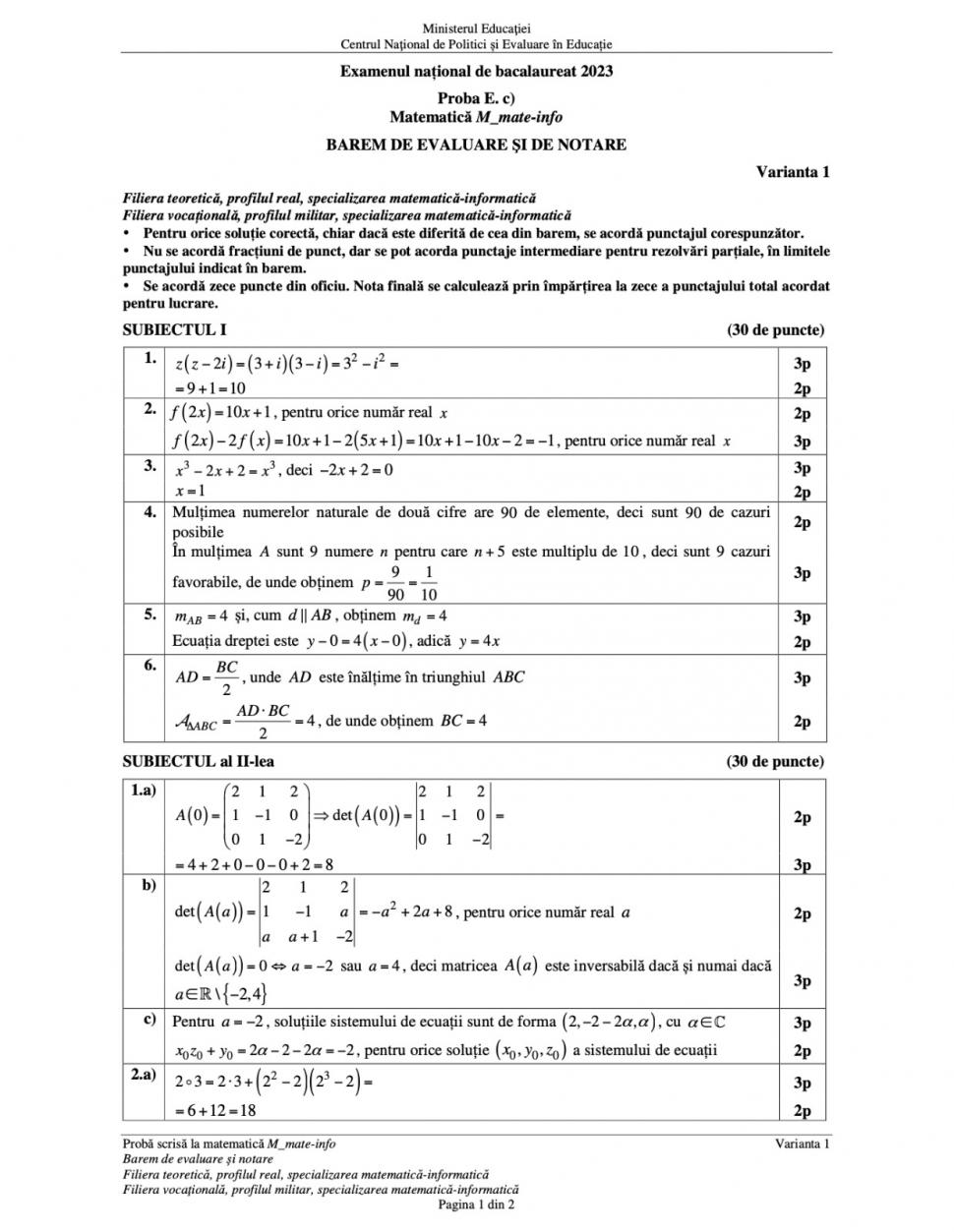 Baremul de corectare pentru proba la Matematică de la Bacalaureat 2023, publicat oficial 842973